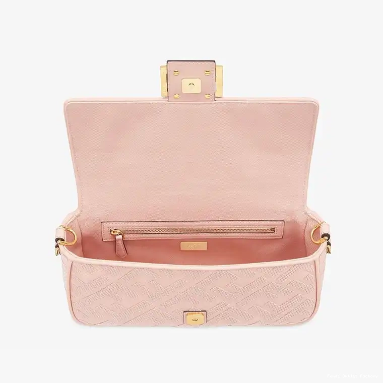 Vintage HOT Fendi FF Baguette Laser Motif In with Pink Bag Canvas Cut Strap Medium 0523